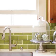 Craftsman Kitchen With Green Subway Tile Backsplash 