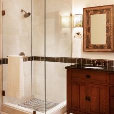 Transitional, Neutral Bathroom With Tile and Glass Shower