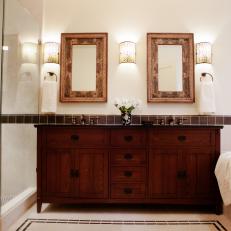 Transitional Bathroom With Craftsman Vanity and Marble Tiling 