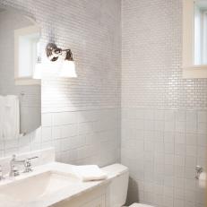 Clean, White Mixed Tile Bathroom