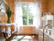 Pine Wood Master Bathroom With Modern Wetstyle Vanity and Tub