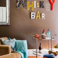 Cozy Sitting Room With Midcentury Modern Bar Cart