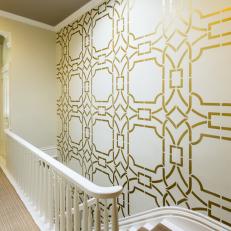 Glamorous Entryway With Metallic Stenciled Wall
