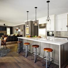 Sleek and Stylish Open-Plan Kitchen With Industrial Barstools