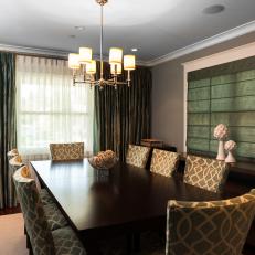Transitional Dining Room With Green Shades 