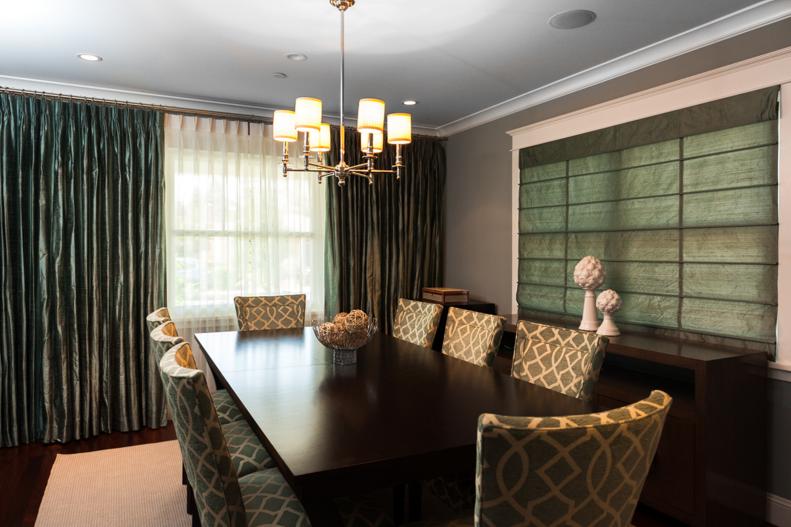 Gray Dining Area With Brown and Green Accents