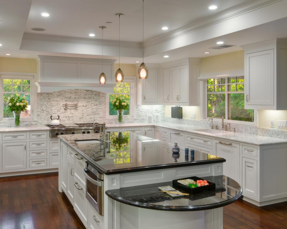 Simple White Kitchen Cabinets With Dark Green Granite Countertops for Simple Design