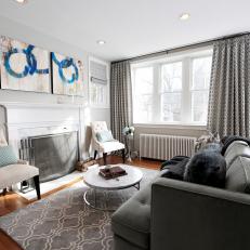 Transitional Gray Living Room With Charcoal Sofa
