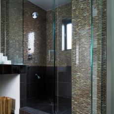 Contemporary Bathroom With Gorgeous Brown Tiled Shower