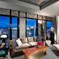 Silver Art Deco Living Room With Las Vegas Skyline View