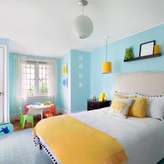 Kid's Blue Contemporary Room with Yellow Accents 