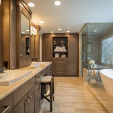 Spacious Transitional Bathroom with Freestanding Tub 