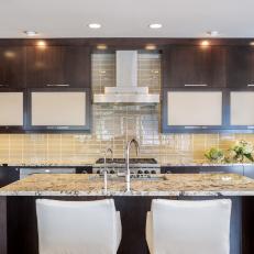 Kitchen with Granite Countertops and Glass Tile Backsplash