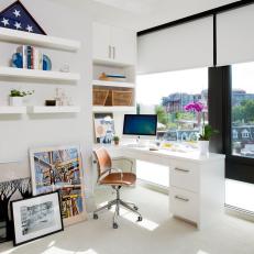 Bright and Airy Home Office With Built-In Desk
