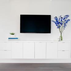 Chic White Modern Media Wall With Built-In Cabinet