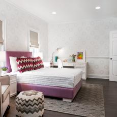 Sophisticated Girl's Room With Upholstered Lilac Bed