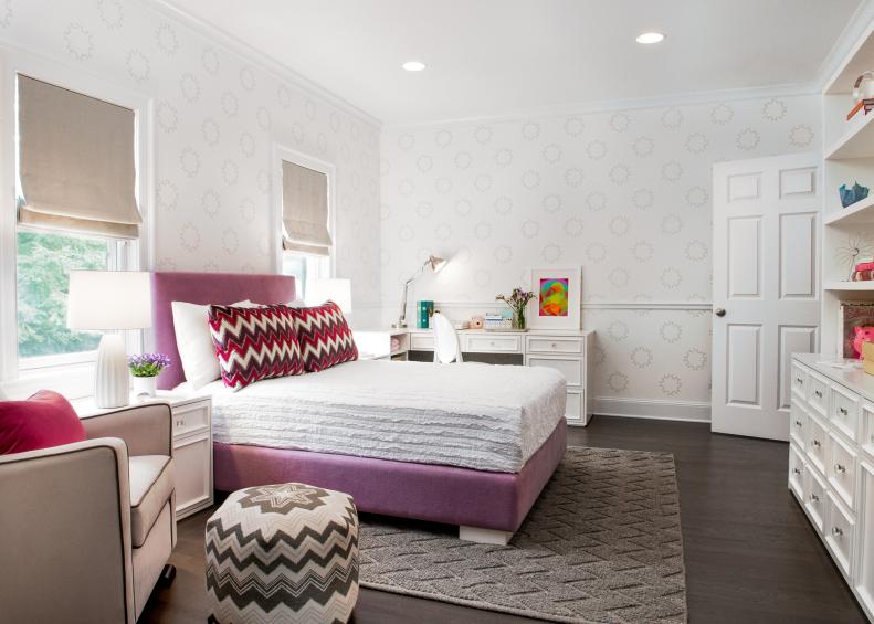 White Contemporary Kid's Room With Purple and Pink Accents