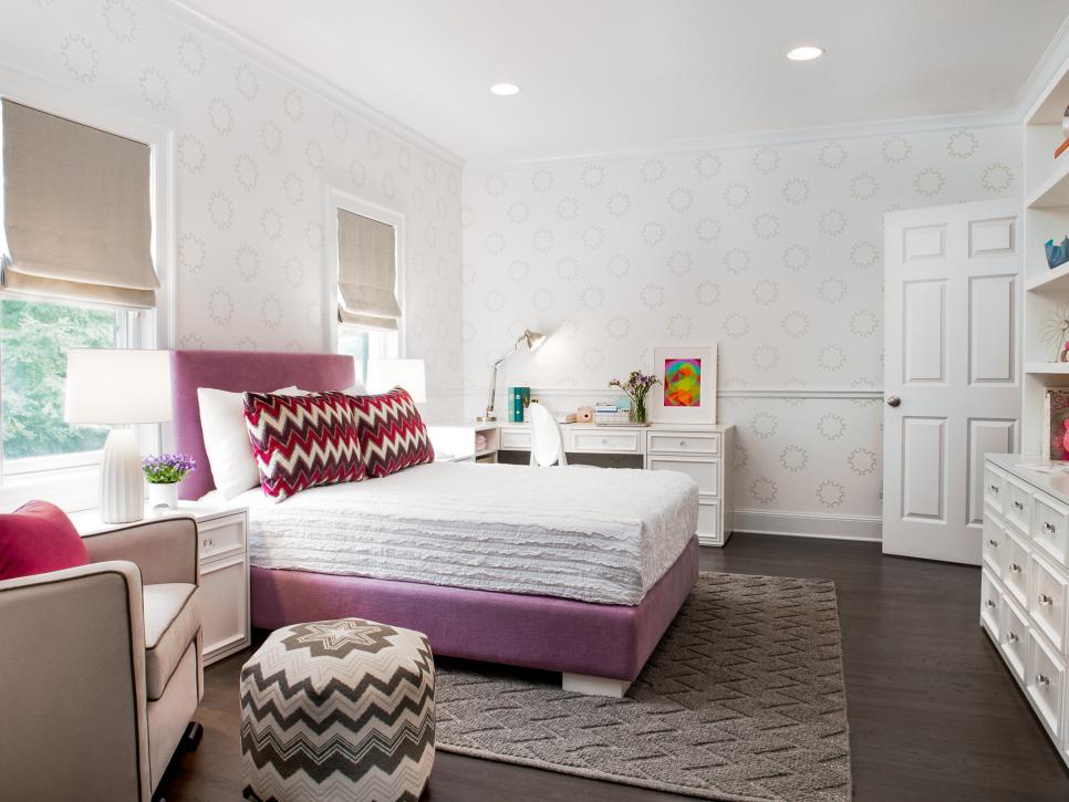 White Contemporary Kid's Room With Purple and Pink Accents