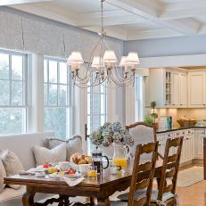 White and Pale Blue Breakfast Area with Custom Dining Table