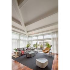 Contemporary Living Room With High Vaulted Ceiling