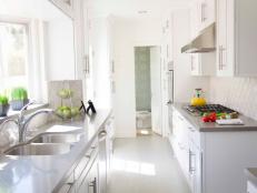 White Cottage Kitchen With Galley Layout