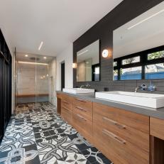 Double Vanity Bathroom With Eye-Catching Tile 