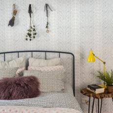 Bohemian Bedroom With Hanging Flowers, Live-Edge Table