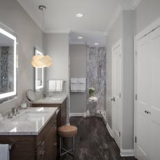 Gray Modern Master Bathroom with Double Vanities 