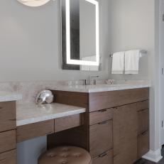 Master Bathroom with Sleek Wood Vanity and Stool 