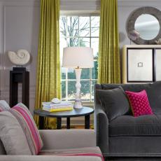 Bold Pinks and Greens in a Contemporary Living Room