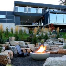 Modern Home With Sleek Backyard Fire Pit