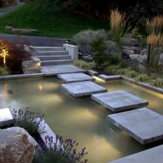 Modern Pond With Large Square Steppingstones