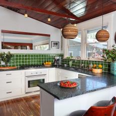 Eco-Friendly Kitchen With Recycled Countertops and Ceramic Tile Backsplash