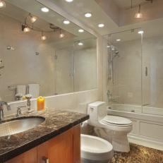 Transitional Master Bathroom With Marble Accents