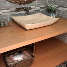 Hand-Carved Stone Sink in Powder Room