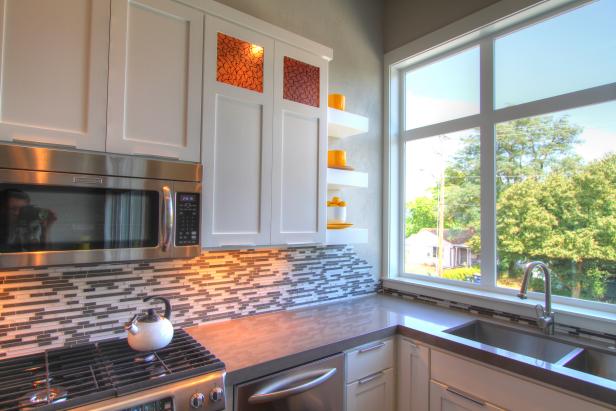 Neutral Contemporary Kitchen With Glass-Tile Backsplash | HGTV