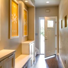 Contemporary Neutral Hallway With Built-In Bench