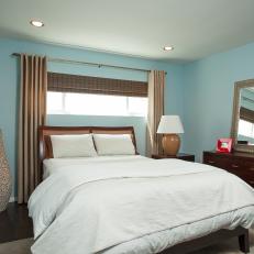 Transitional Blue Bedroom Is Simple, Masculine