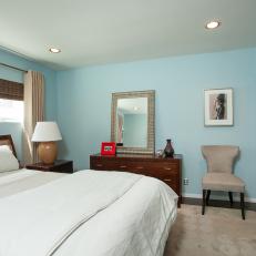 Transitional Blue Master Bedroom With Shoji-Style Doors