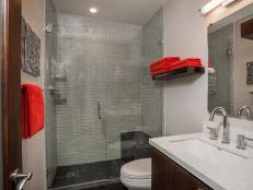 Contemporary Bathroom With Bold Red-Orange Accents