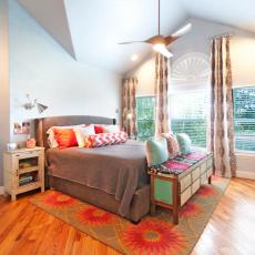 Bright and Airy Master Bedroom With Upholstered Gray Bed