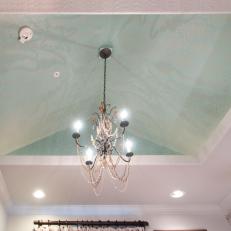 Mint Green Ceiling With Fun, Elegant Chandelier