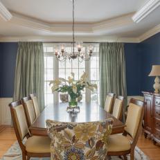 Cornflower Blue Dining Room With Tray Ceiling