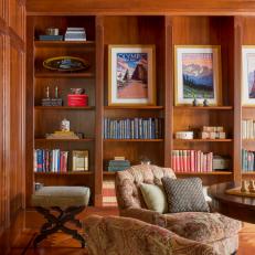Cozy, Traditional Library With Built-In Bookshelves