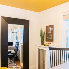 Charming Home Office With Sunny Yellow Ceiling