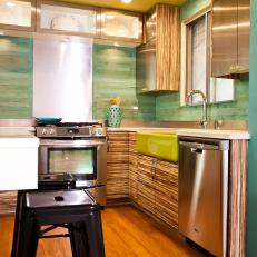 Contemporary Kitchen With Reclaimed Wood Backsplash