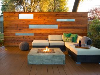 Privacy Wall, Fire Put & Sectional on Asian-Inspired Deck