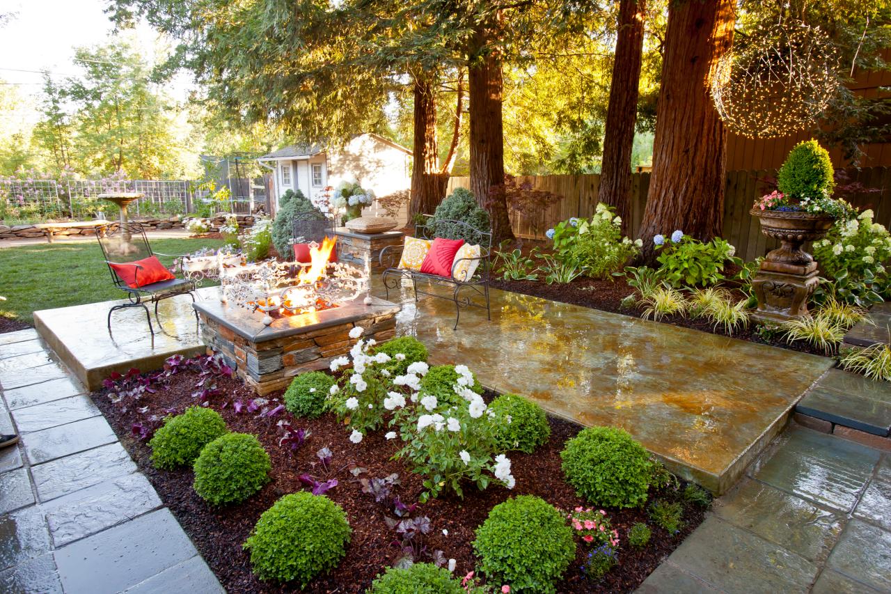 Polished Concrete Patio With Lush Landscaping Hgtv