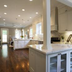 Grand Open Plan Cottage Kitchen With Custom Cabinetry