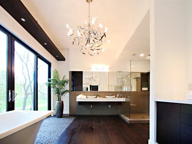 Stunning Modern Bathroom With Dark Hardwood Floor | HGTV